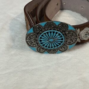Turquoise Oval Floral western Belt Buckle leather